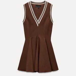 Zara Tennis Brown Ribbed Godet Dress